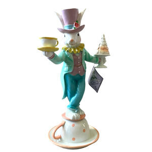TOPHAT & TAIL Mad Hatter Easter Bunny Balancing Teacup 16" Pastel Macaroon New
